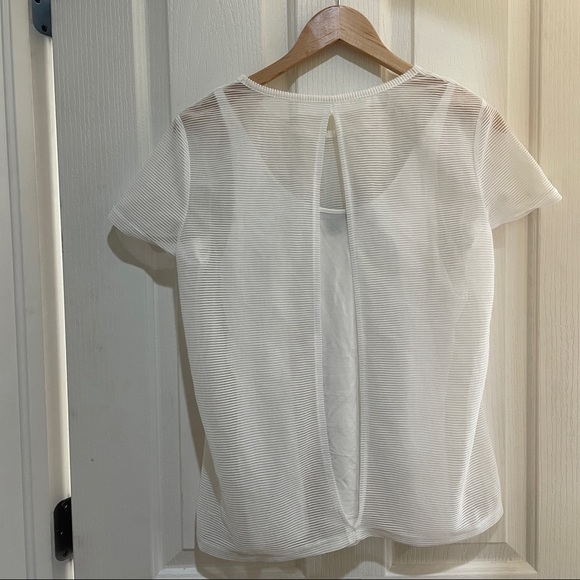 Armani Exchange White textured top tee open back size small built in tank EUC - Picture 4 of 8
